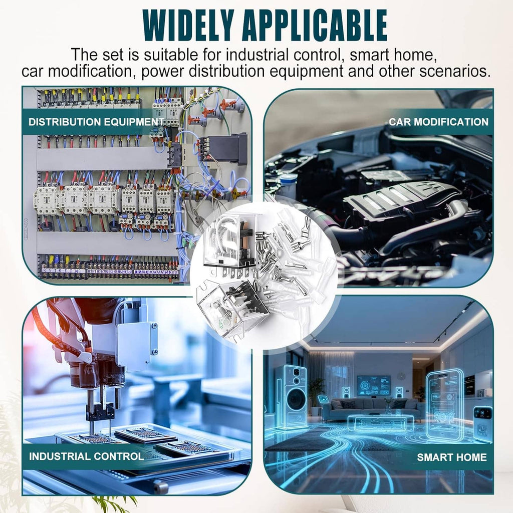 Power relay used across multiple control setups, shown with wiring and relay units