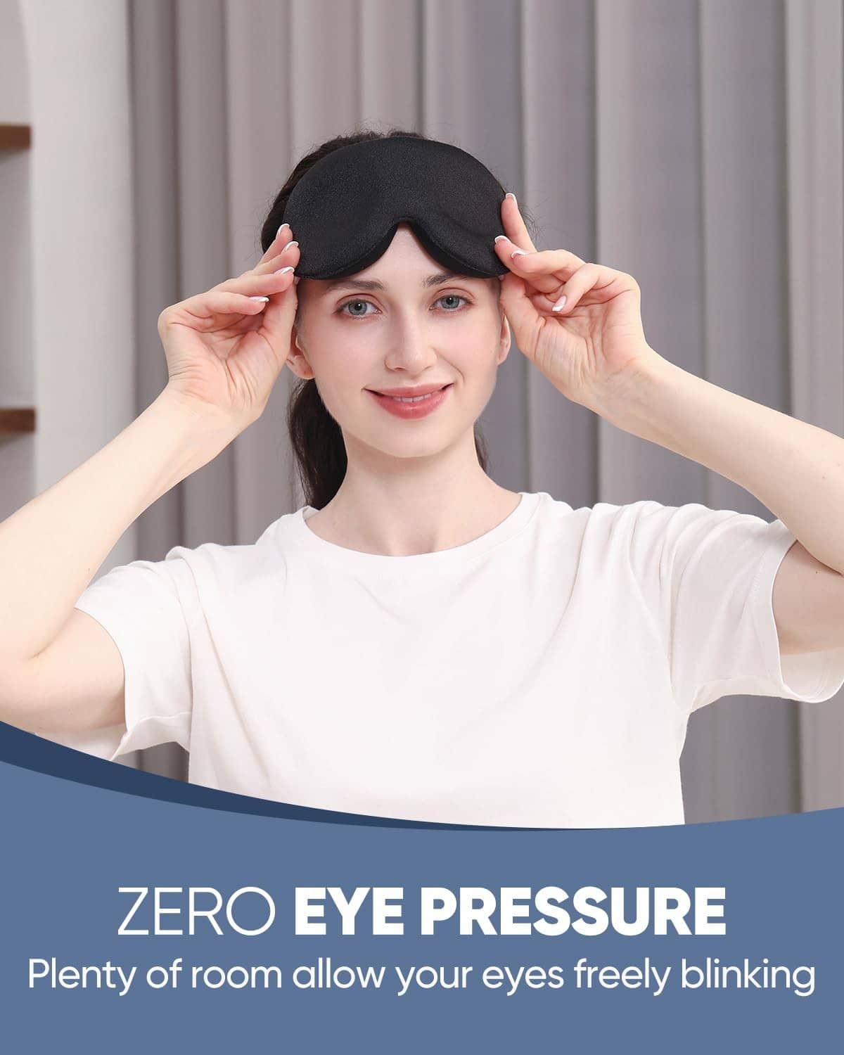 Black sleep eye mask with drawstring pouch and boxed packaging