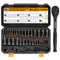 Hex bit socket set in black case with socket holders and ratchet wrench handle