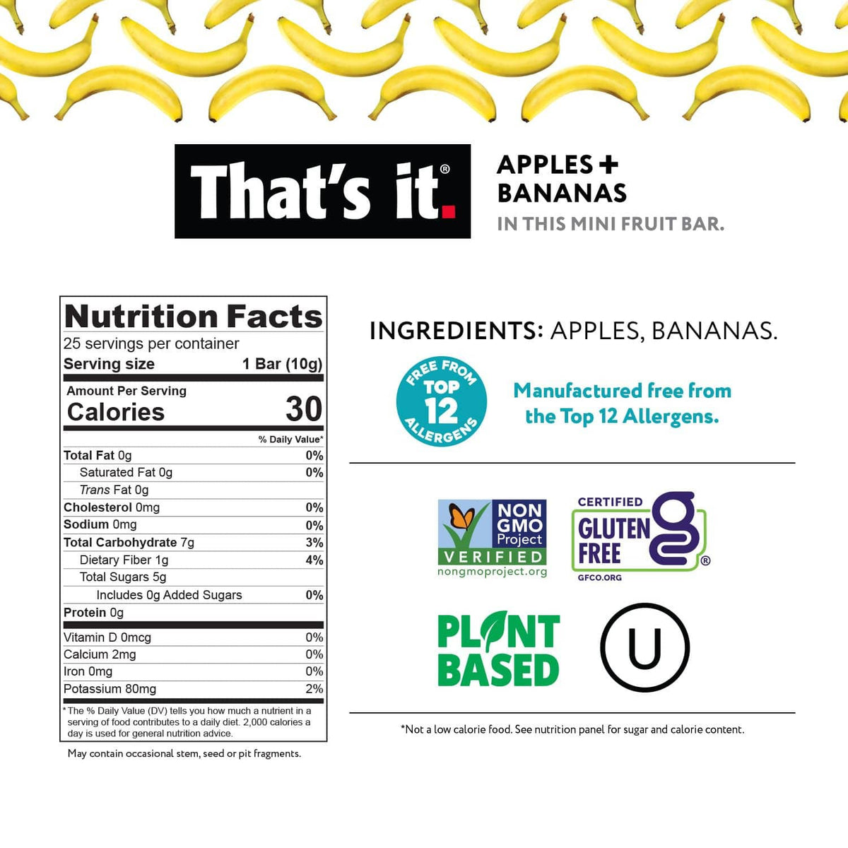Apples+bananas mini fruit bar nutrition facts and ingredients panel