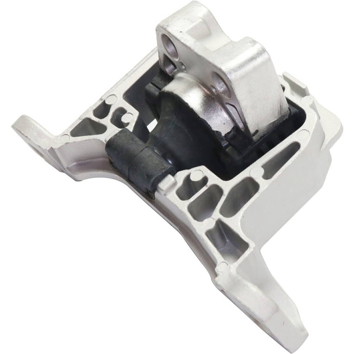 Front engine motor mount with silver housing and black rubber bushing