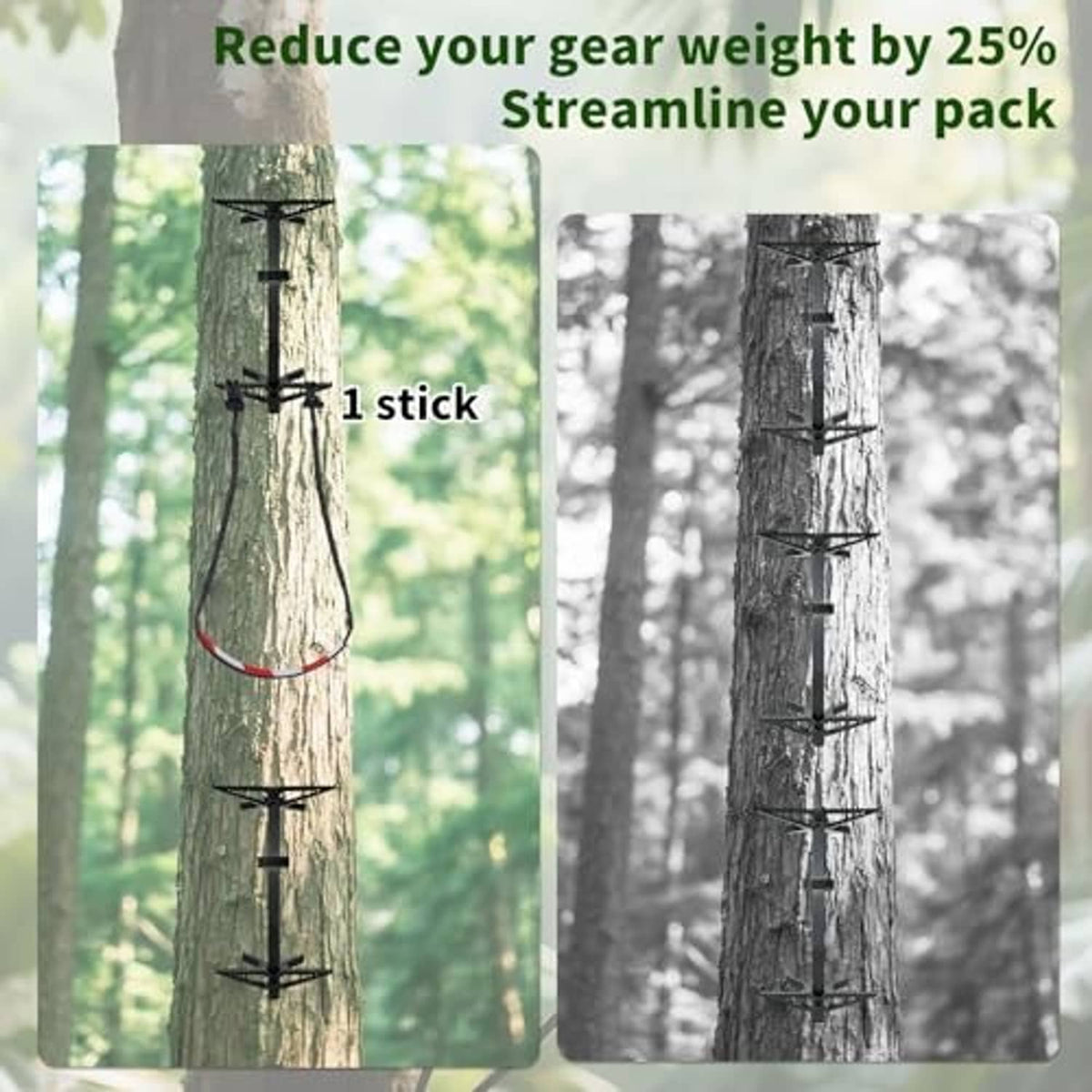Single step aider rope ladder with red-edged loop, secured to a climbing stick
