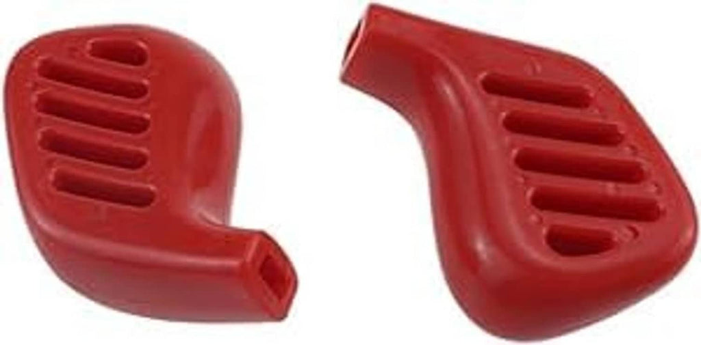 Red throttle knob with vented grille openings and curved gripping end