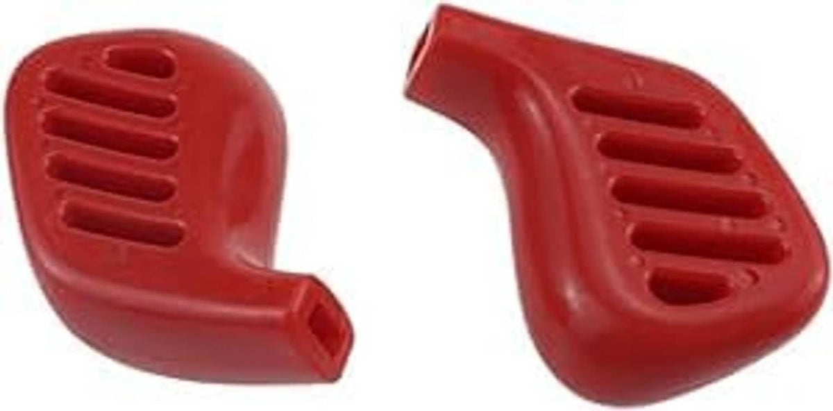 Red throttle knob with vented grille openings and curved gripping end