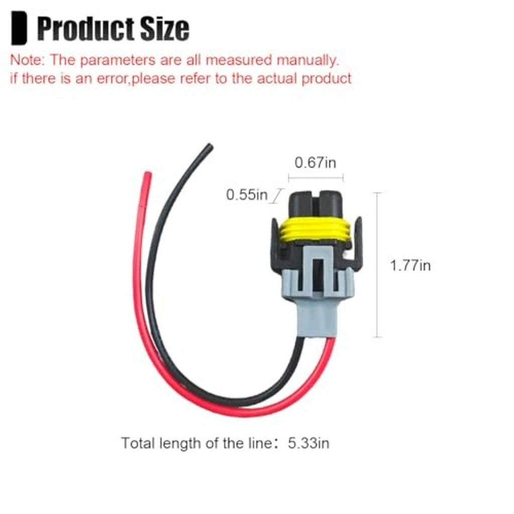 Fog light harness connector with gray plug, yellow latch, and red/black wire leads