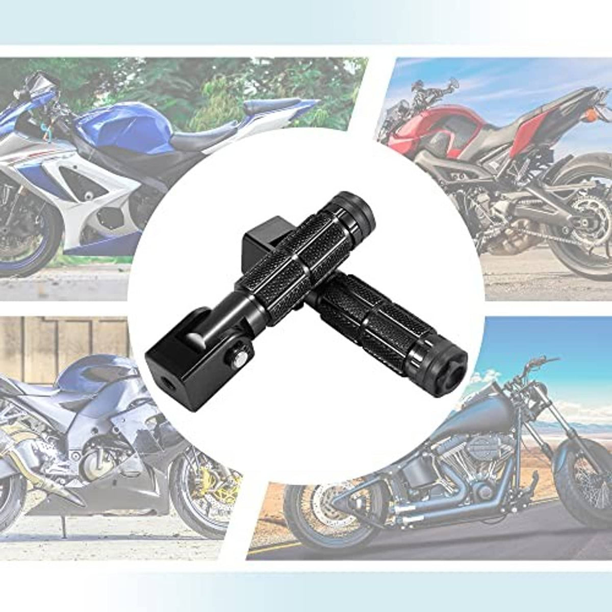 Black folding motorcycle rearset pegs with knurled textured foot grips (pair)