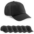 Black plain baseball cap with curved brim and ventilation eyelets