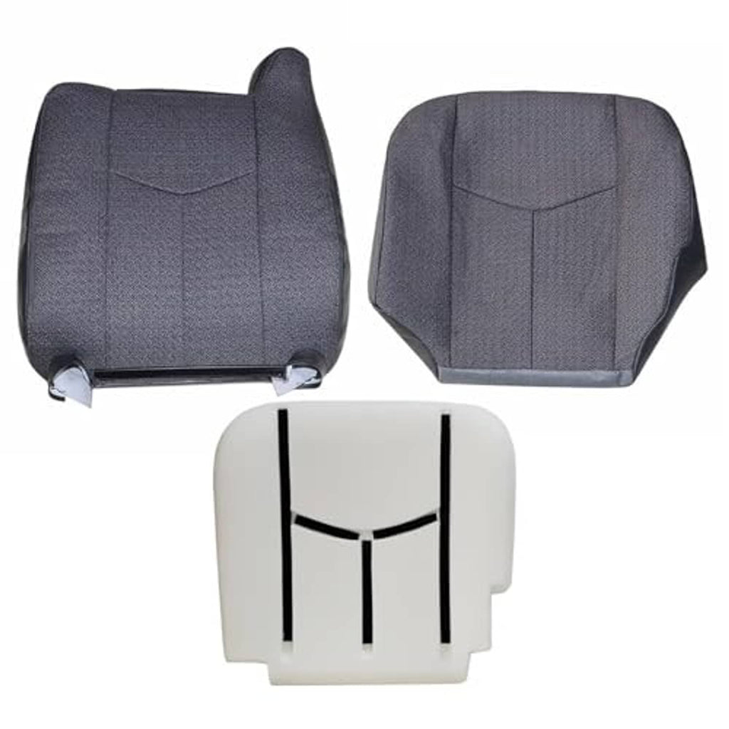 Dark gray driver seat replacement cover set: backrest and bottom cushion, plus white foam insert
