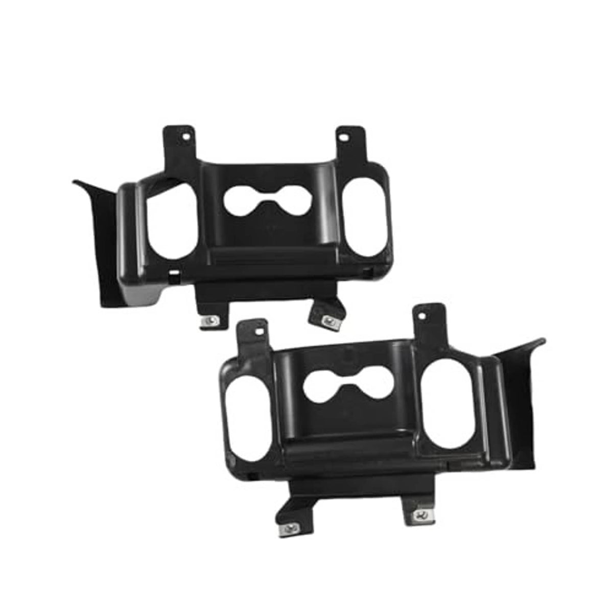 Front bumper air intake duct brackets set, two black pieces with oval cutouts