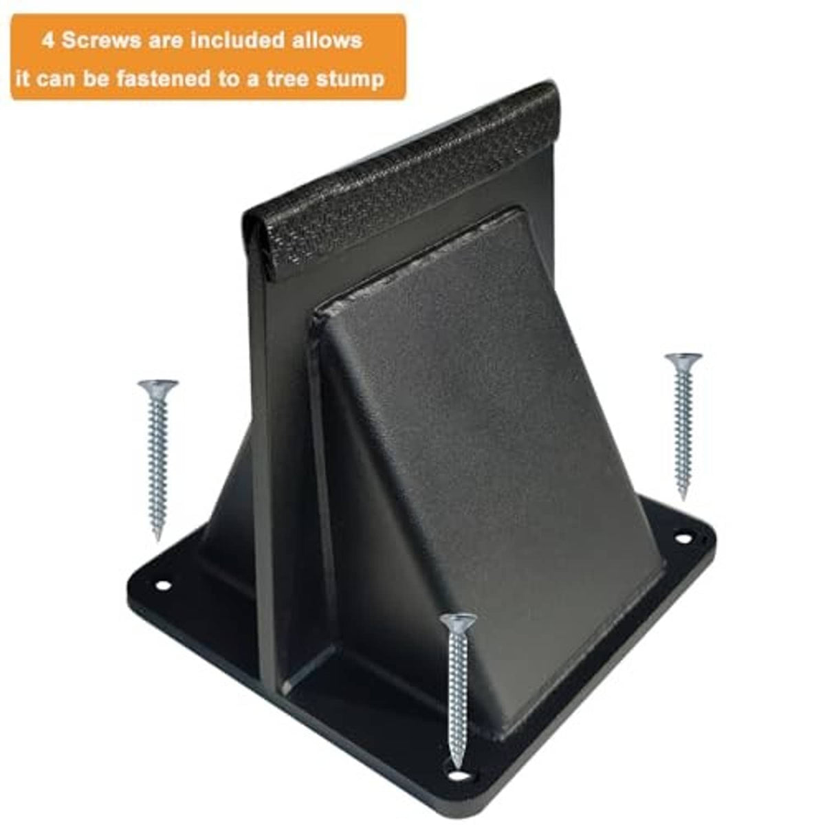 Black log splitting wedge with mounted base and four silver screws