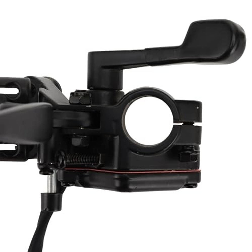Black throttle control housing with thumb lever and circular clamp ring.