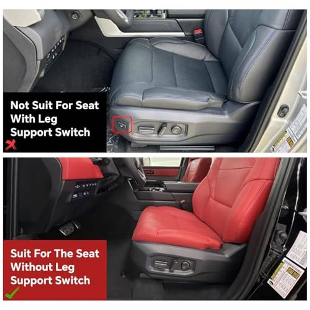 Black seat trim bezel cover installed on driver seat base, switch panel visible
