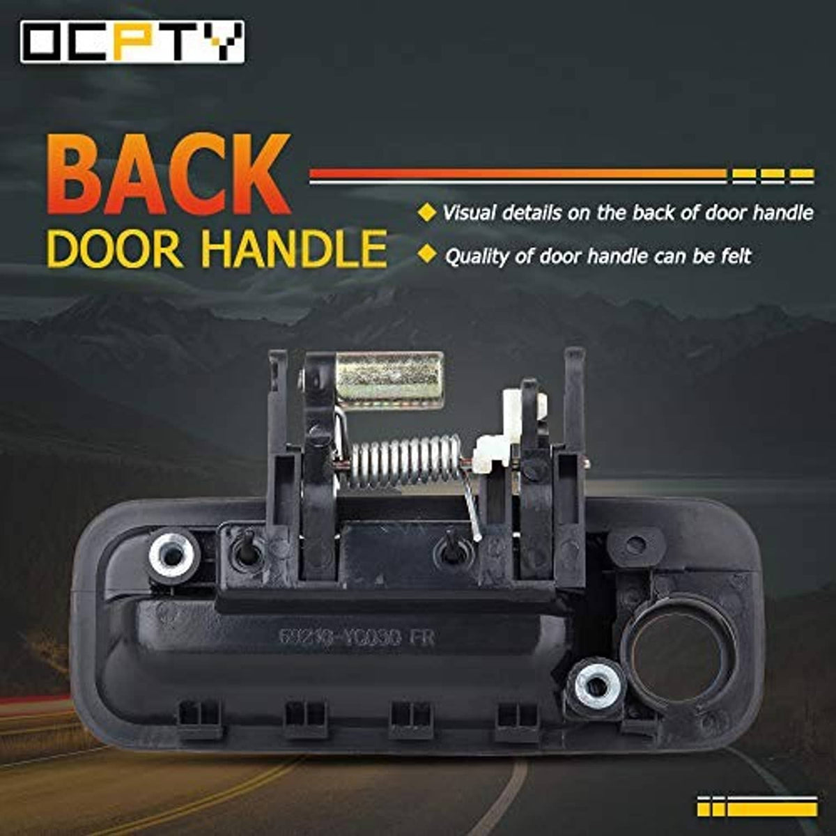 Black door handle back assembly with spring mechanism and round access opening