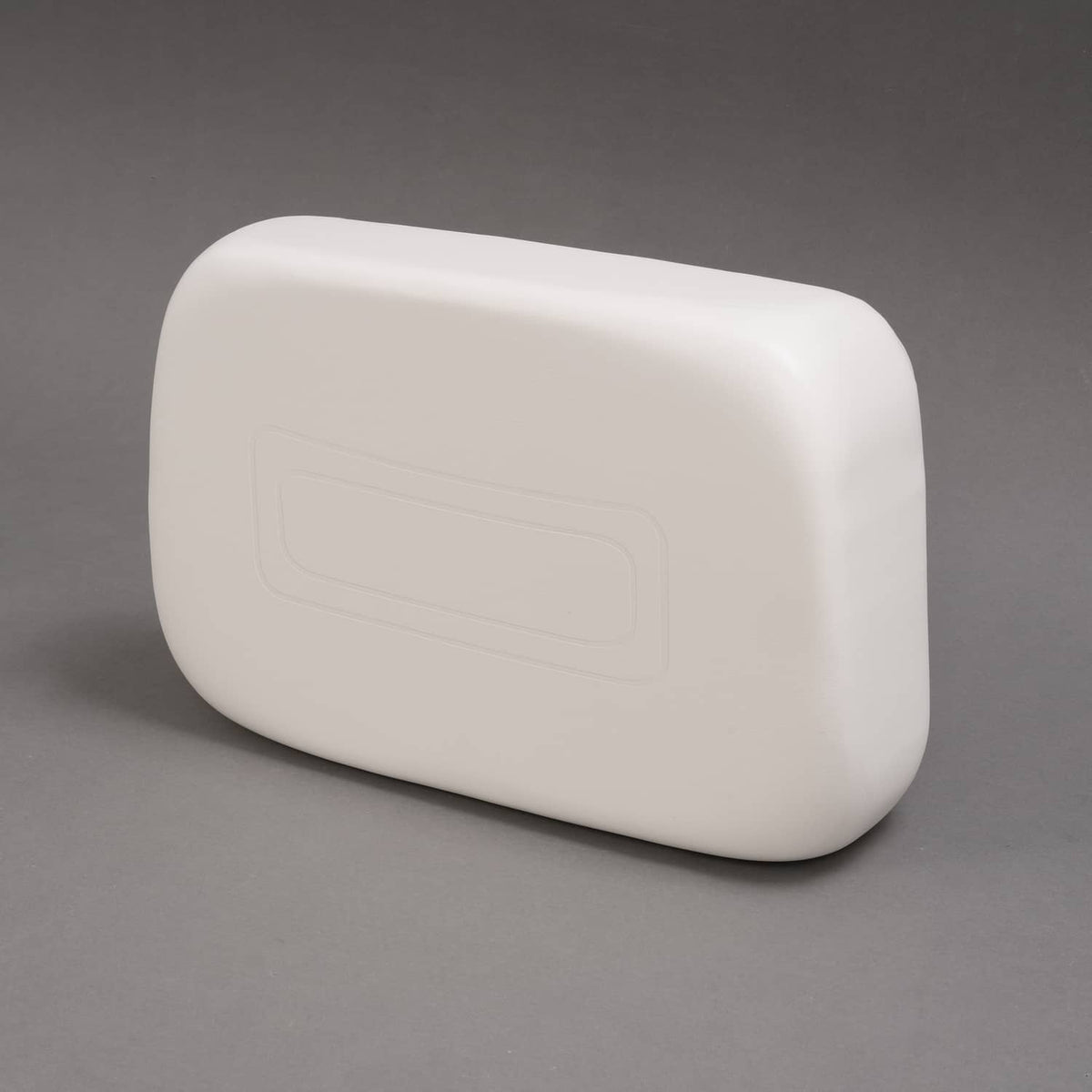White front seat back cushion for golf cart, rounded shape with recessed panel detail