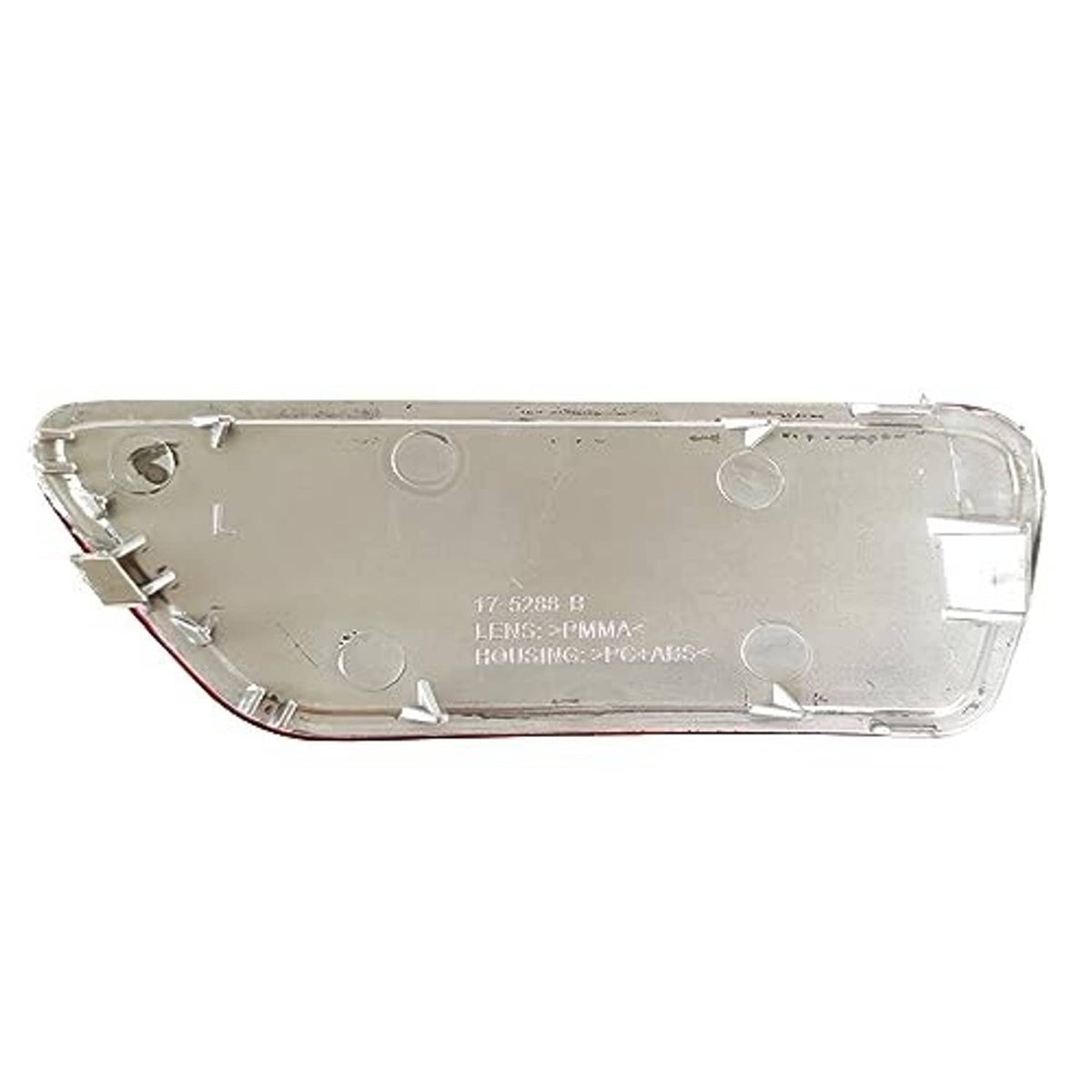 Clear plastic back housing for rear bumper trim reflector, mounting tabs visible