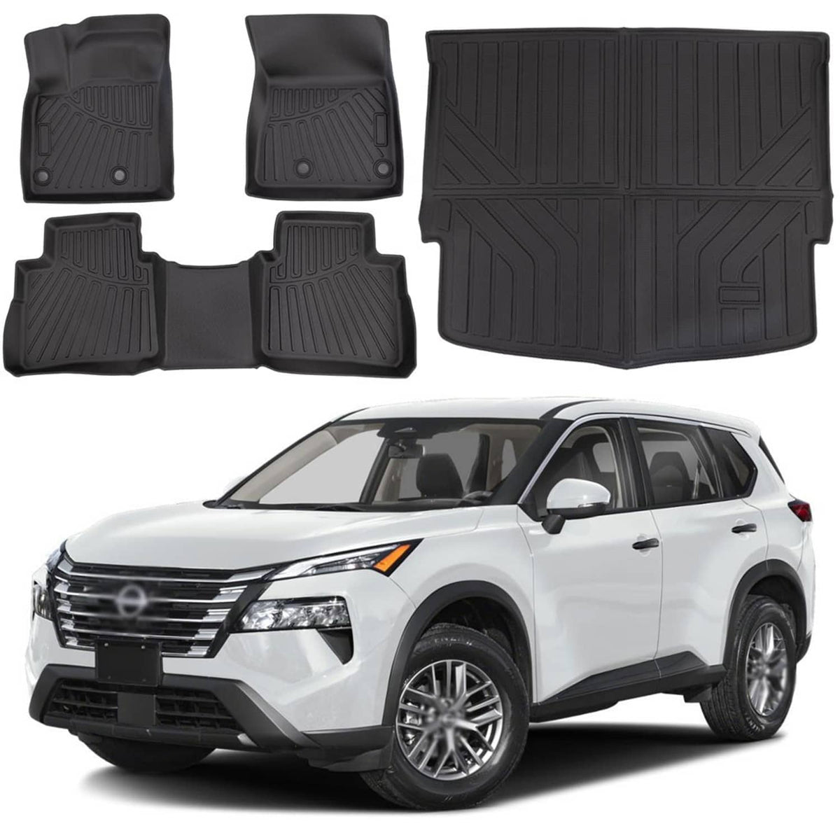 Black waterproof floor mat set with rear cargo liner, 4-piece set for Nissan Rogue