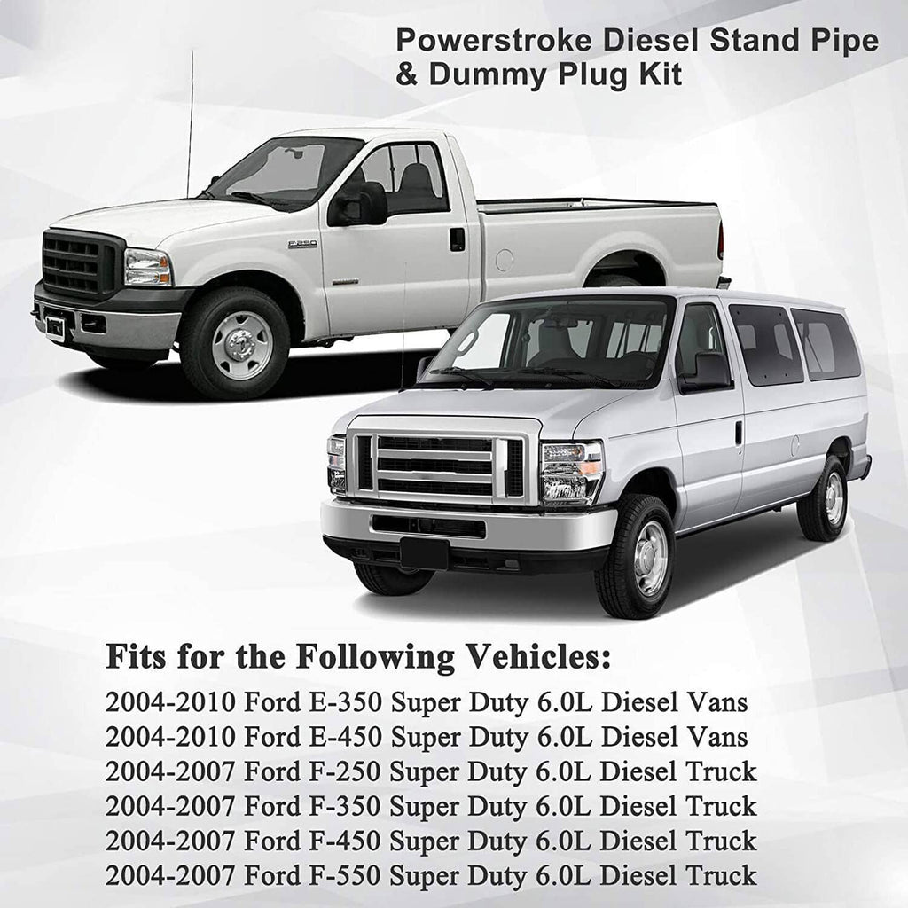 Powerstroke diesel stand pipe and dummy plug kit with two oil pipes, plugs, and O-rings