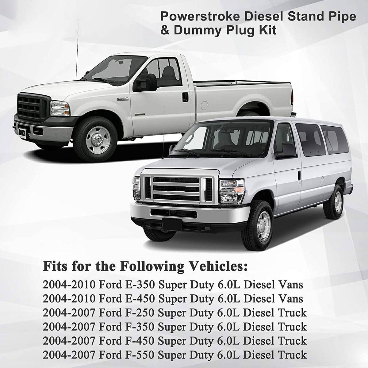 Powerstroke diesel stand pipe and dummy plug kit with two oil pipes, plugs, and O-rings