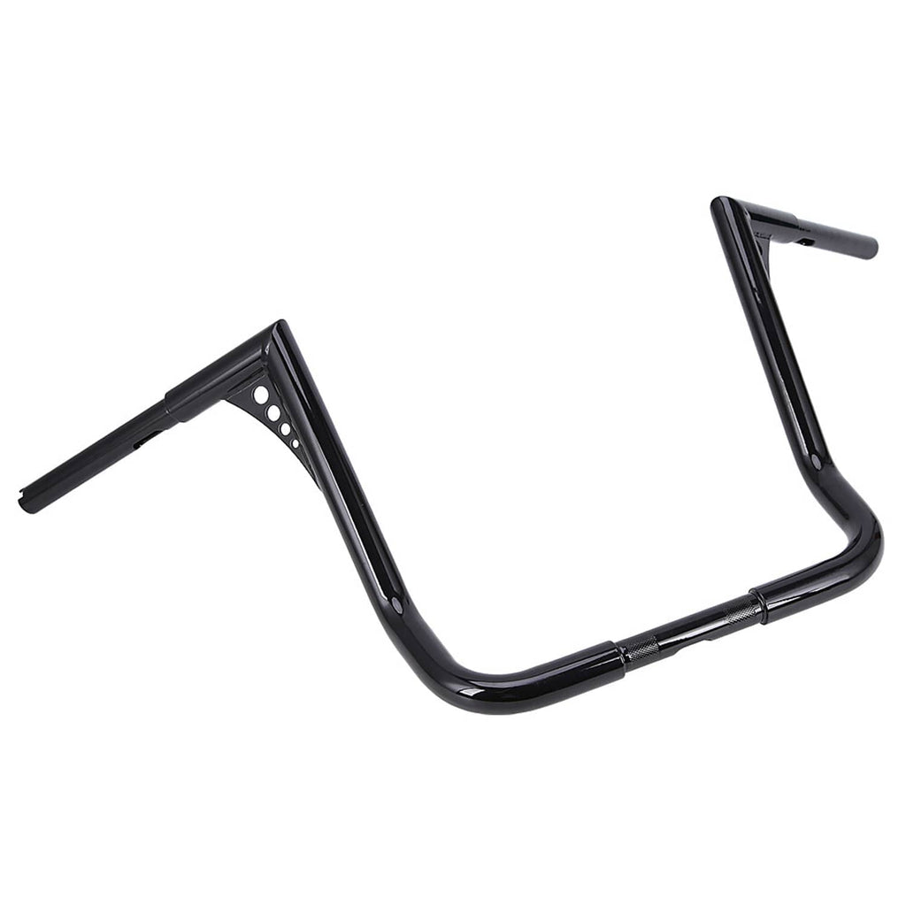 Motorcycle monkey bar handlebar, black finish, swept shape with side mounting plates