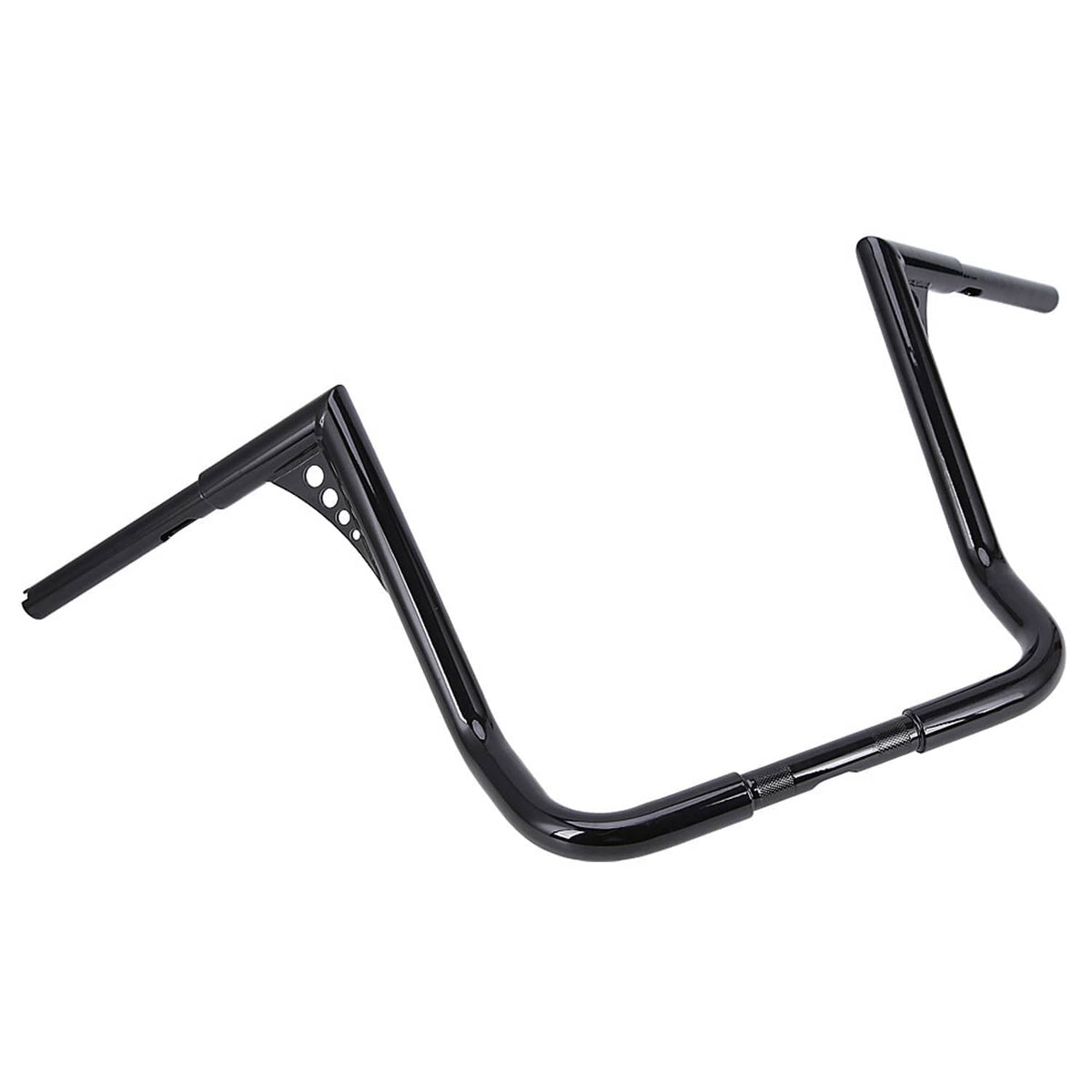 Motorcycle monkey bar handlebar, black finish, swept shape with side mounting plates