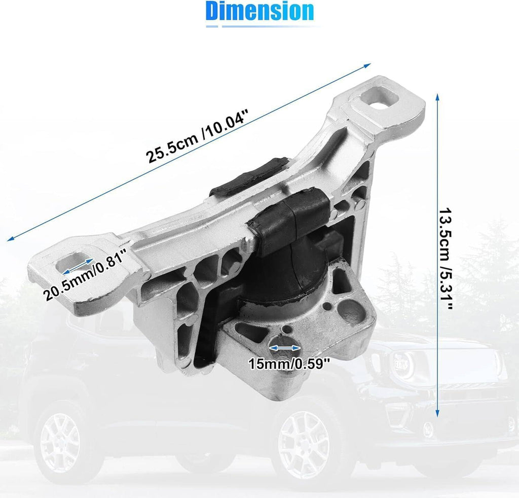 Front engine mount with black rubber bushing and silver metal frame, side view