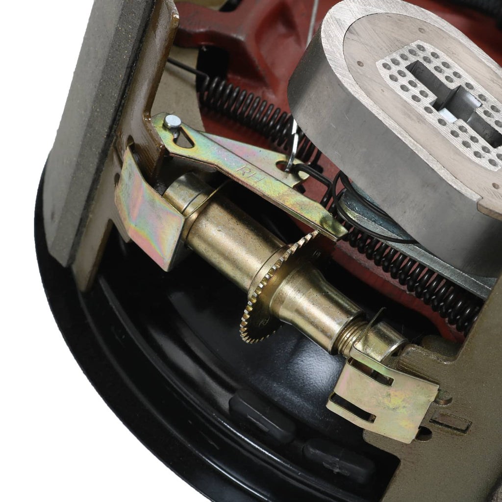 Electric trailer brake backing plate assembly with mounting hardware and springs
