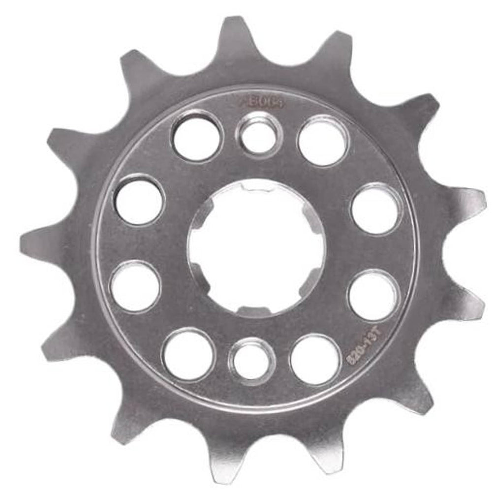 13-tooth front sprocket for 520 chain, dark gray steel with mounting holes
