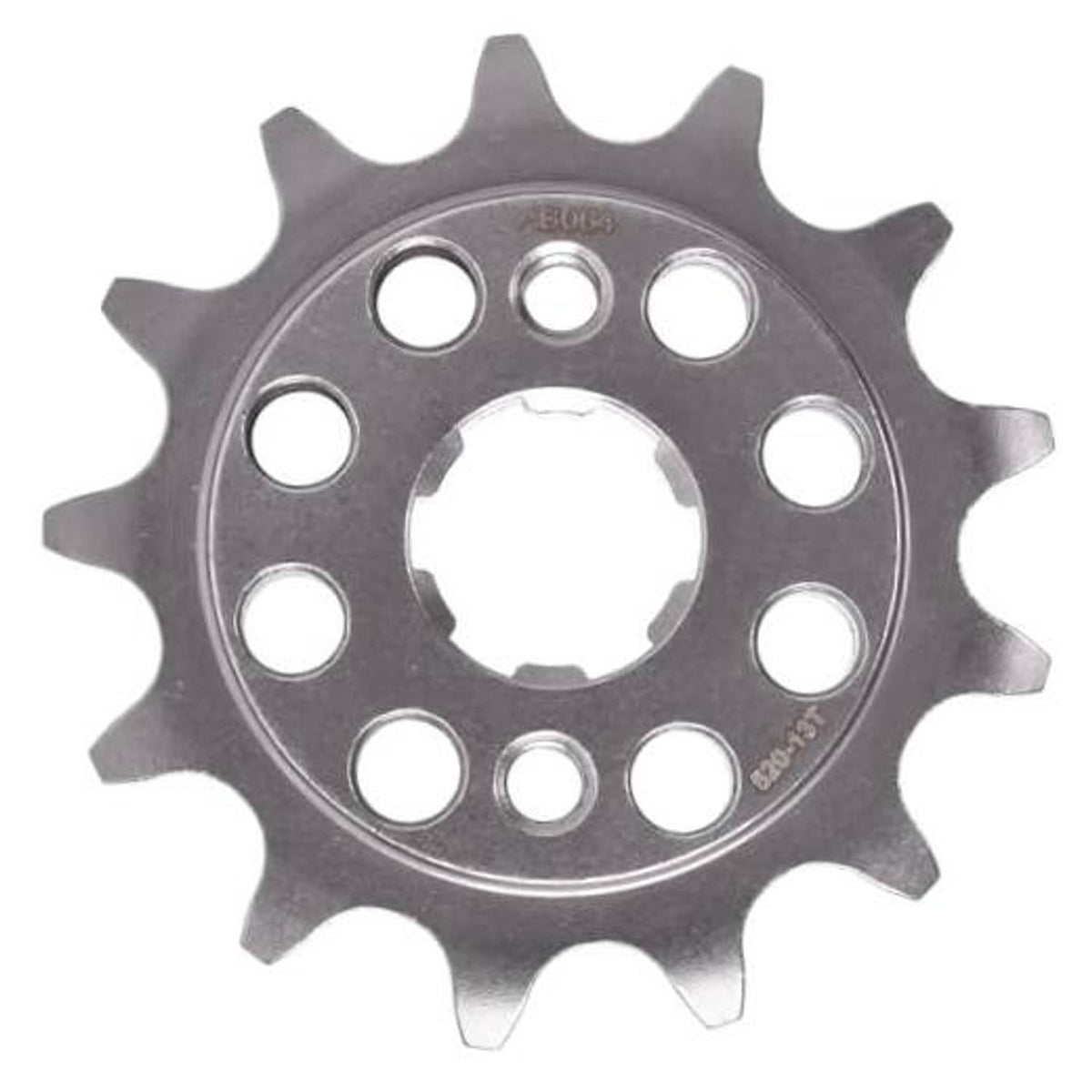 13-tooth front sprocket for 520 chain, dark gray steel with mounting holes