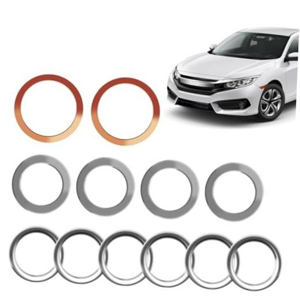Crush washer gasket set with copper-orange, gray, and silver metal rings (12-pack)