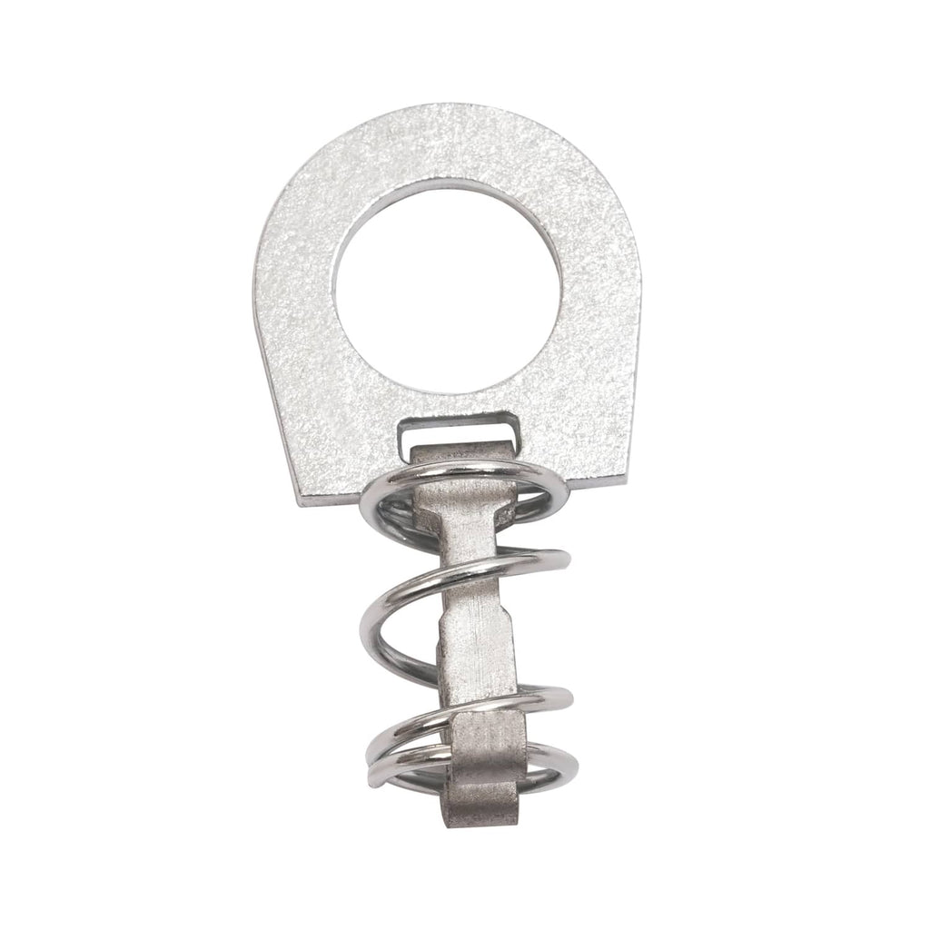 Metal spring latch with U-shaped bracket and mounting screw, silver finish