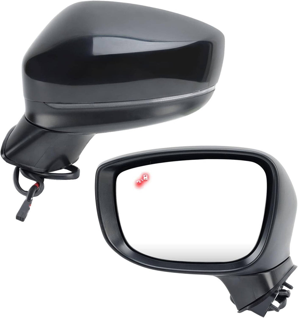 Black left driver side power folding mirror with turn signal and blind spot indicator