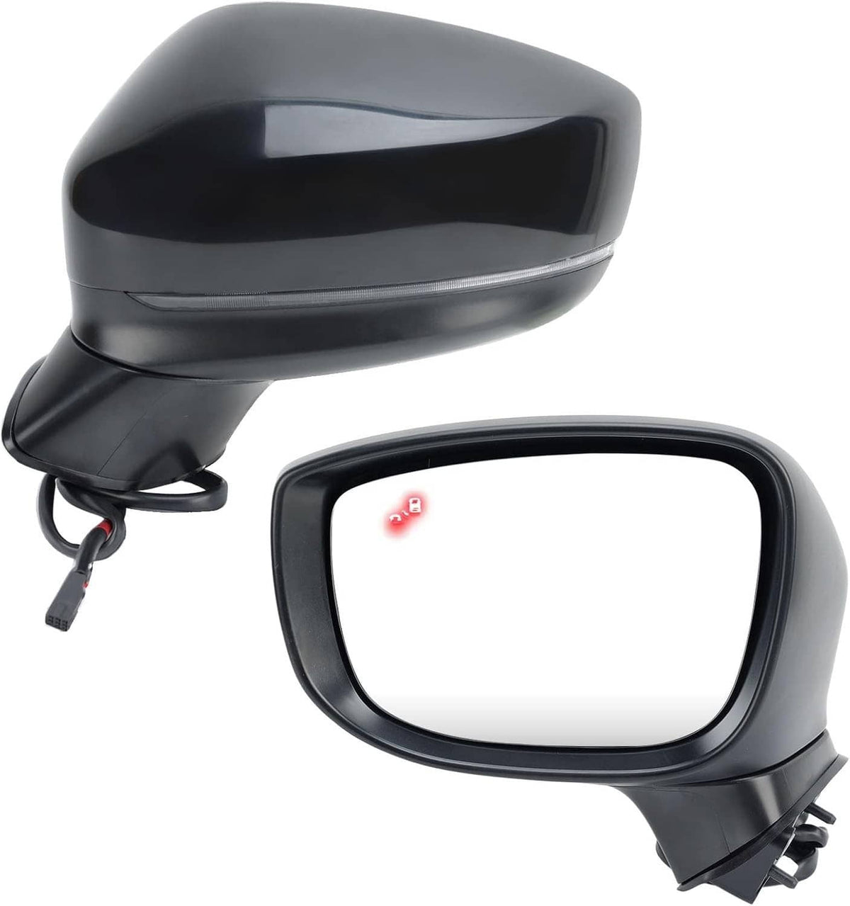 Black left driver side power folding mirror with turn signal and blind spot indicator