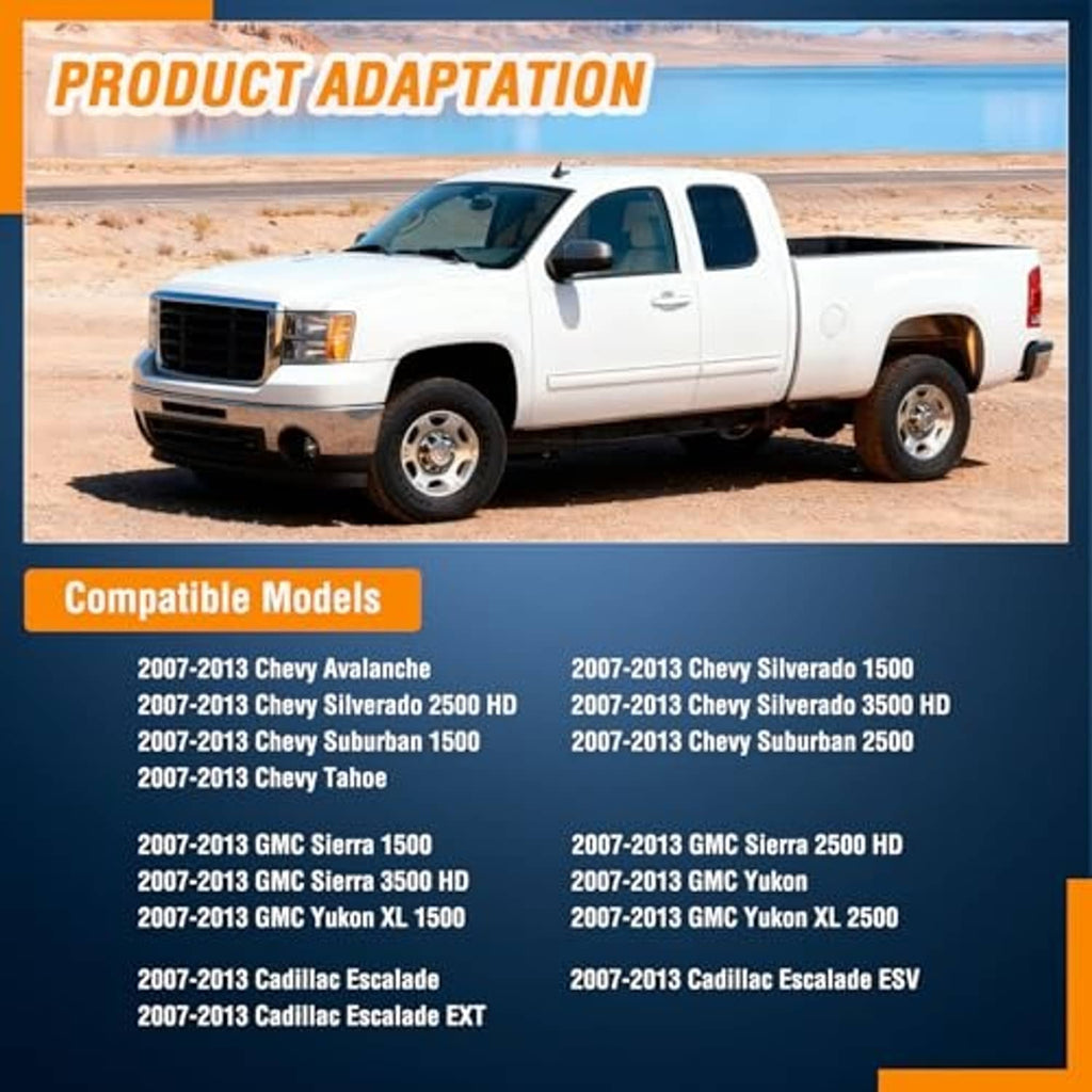 Door handle compatibility graphic with white pickup truck and model list