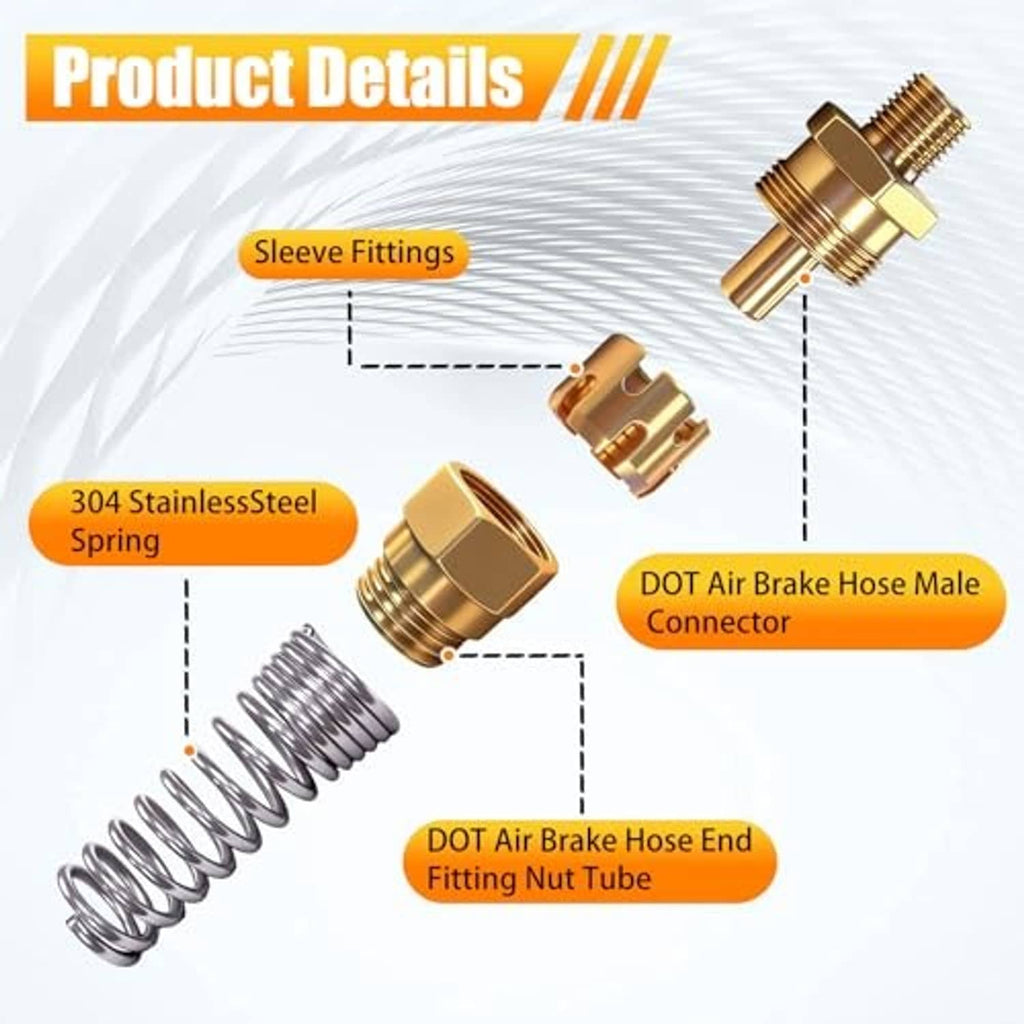 Brass DOT air brake hose end fitting parts with sleeve fittings and stainless spring coil