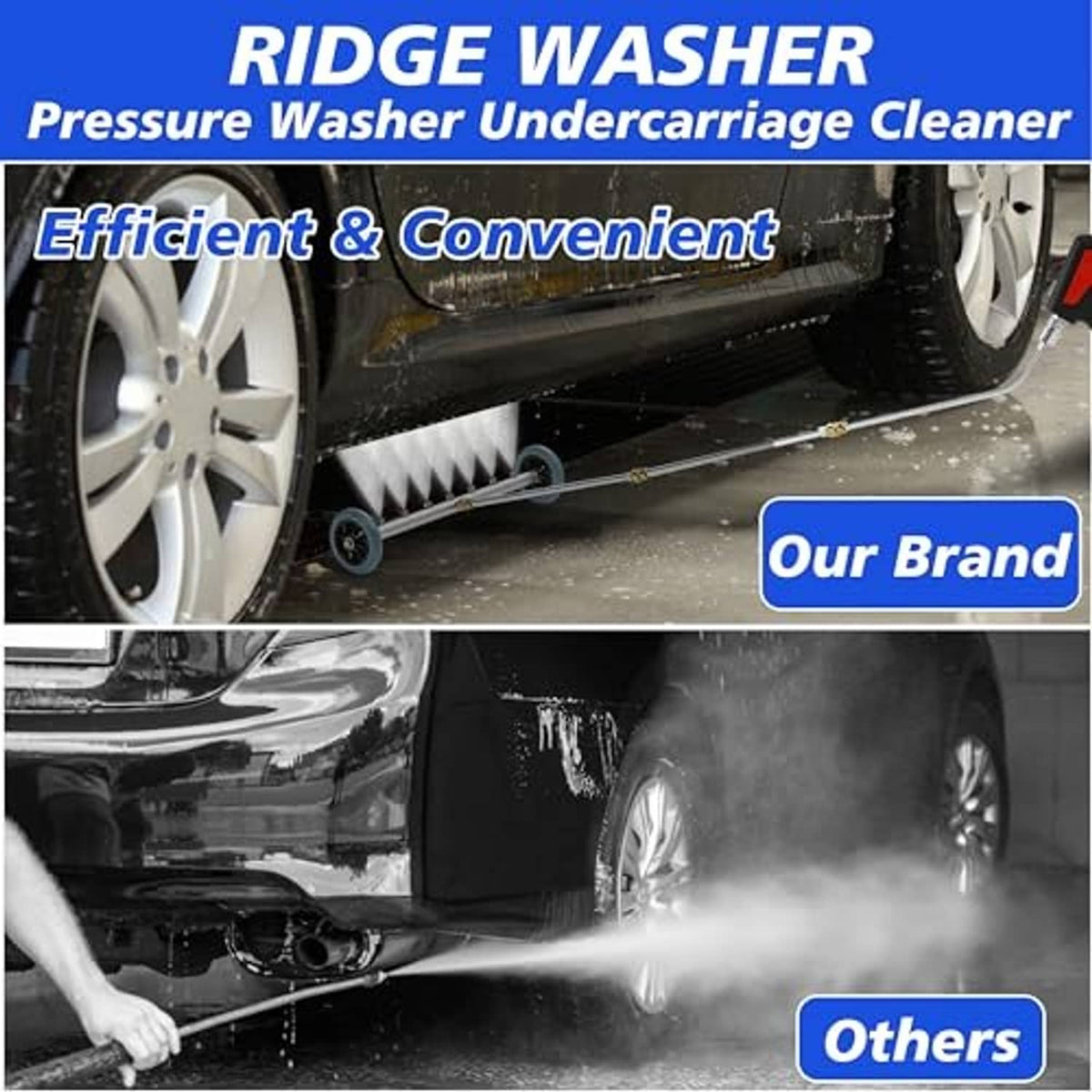 Undercarriage pressure washer cleaner wand spraying off grime under a vehicle