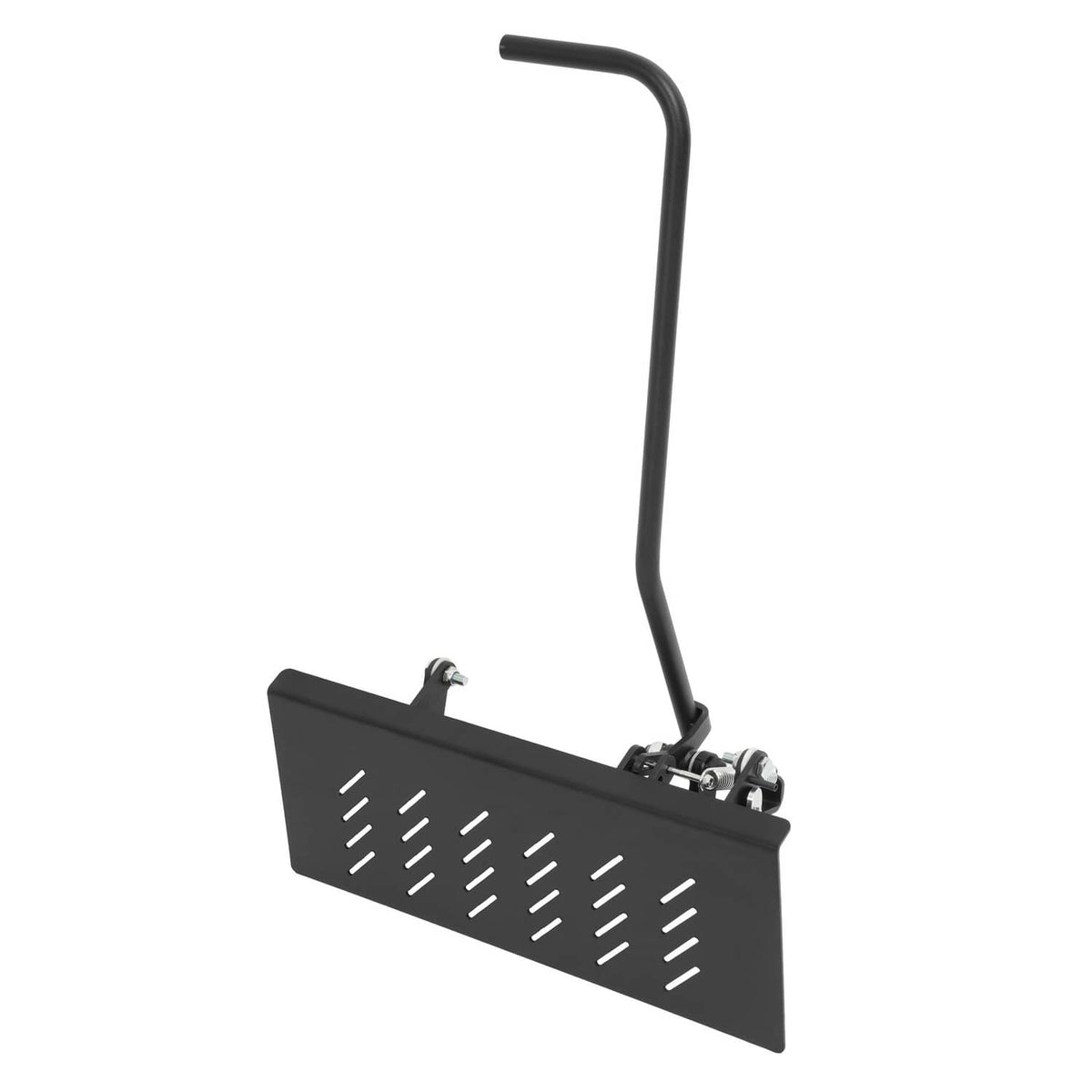 Black chute discharge shield with vented plate and tall curved support rod