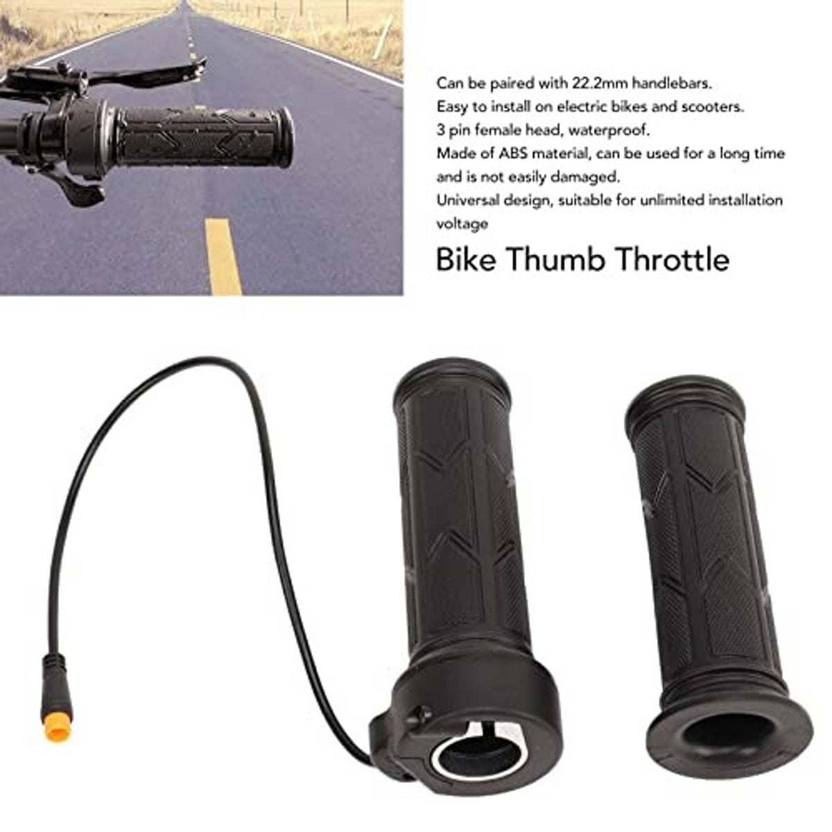 Black thumb throttle grips with coiled cable and orange-tipped connector, two-piece set.