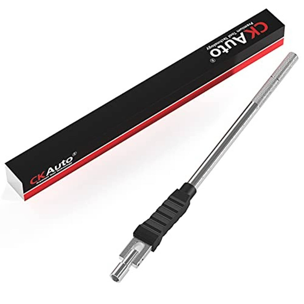 Valve stem puller/installer tool with ridged black handle and metal shaft.