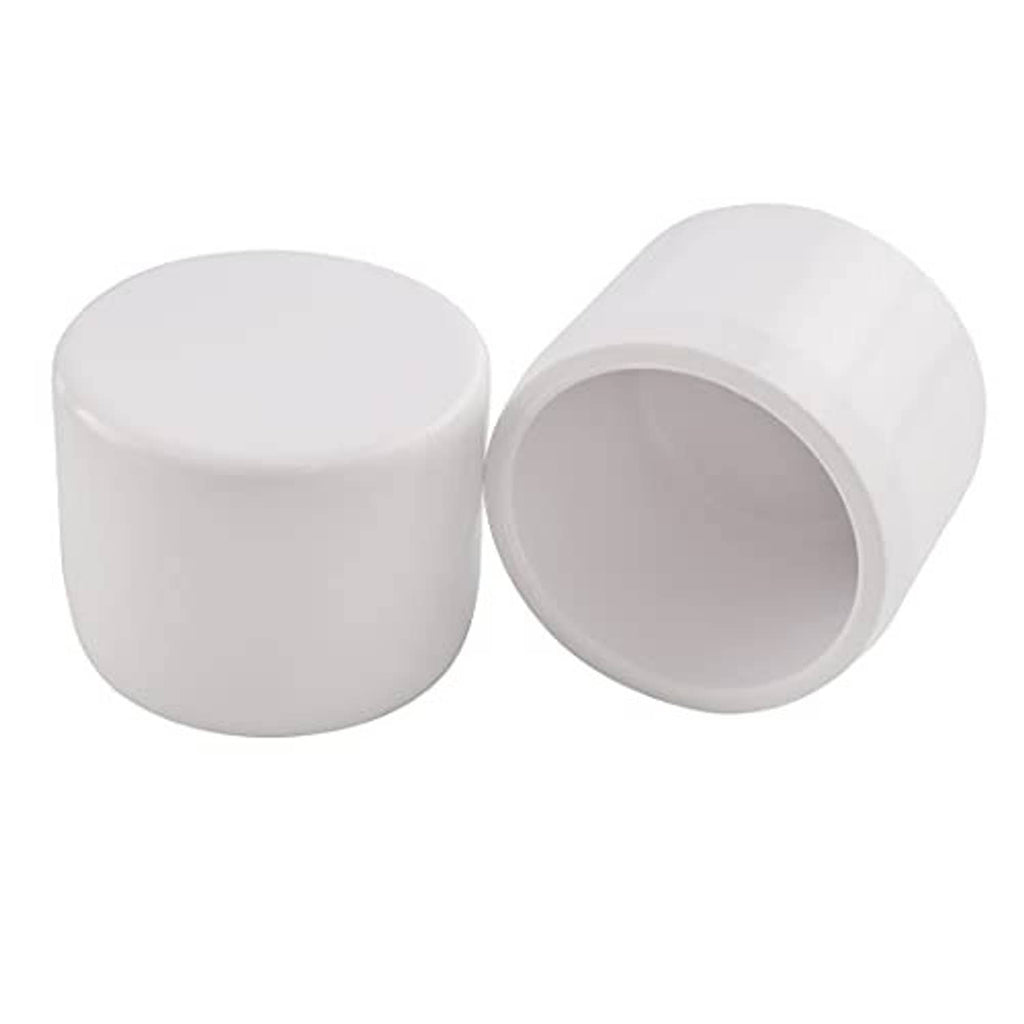 Pair of white PVC pipe end cap plugs with open socket ends, 1-inch
