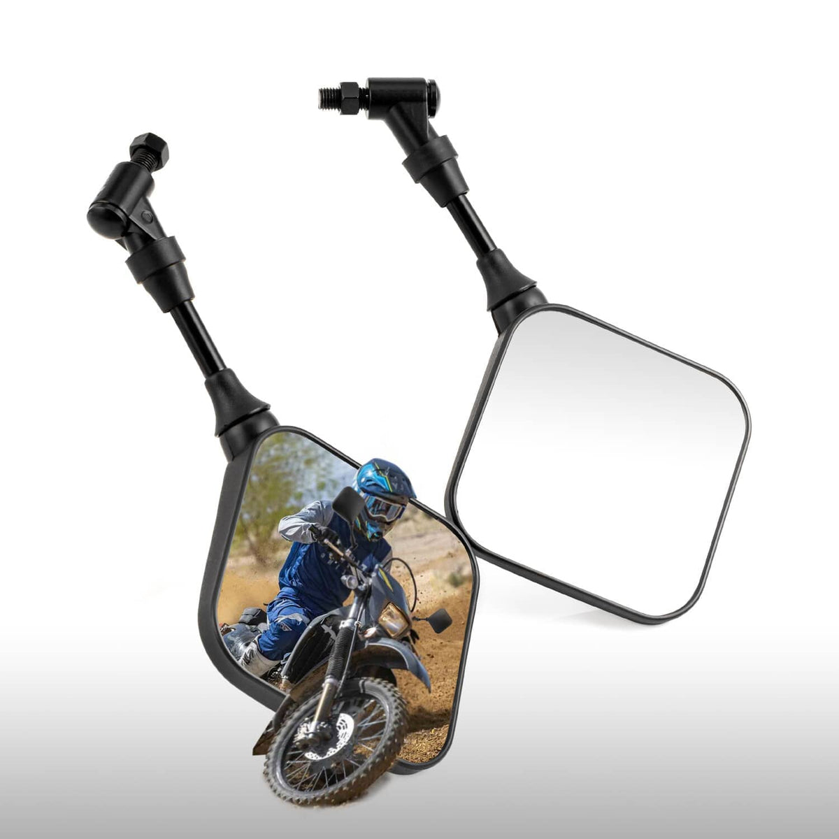 Pair of motorcycle rearview mirrors with square glass and adjustable black mounting