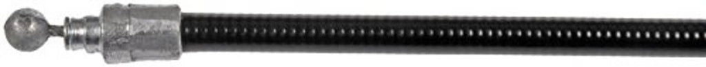 Hood release cable end with round metal button and black connector