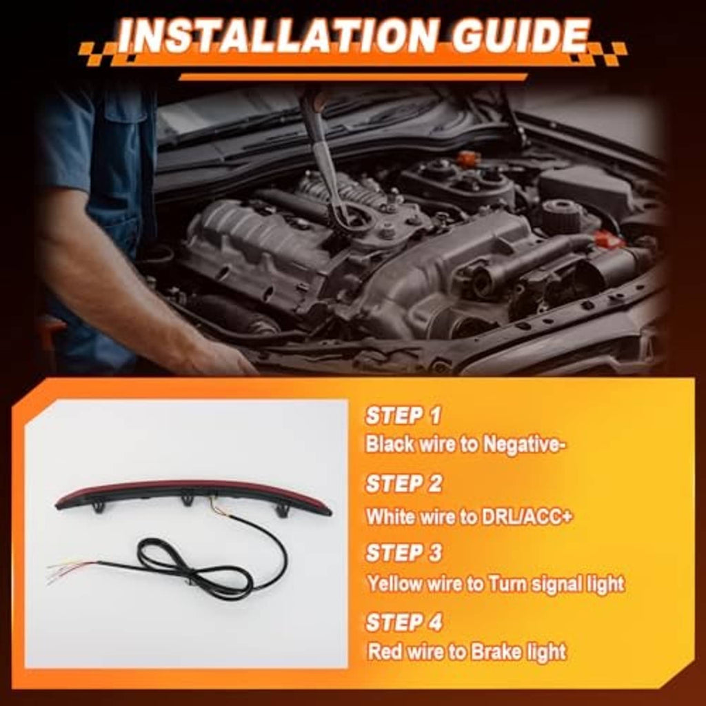 LED rear bumper reflector light with wiring harness for installation, red lens light bar