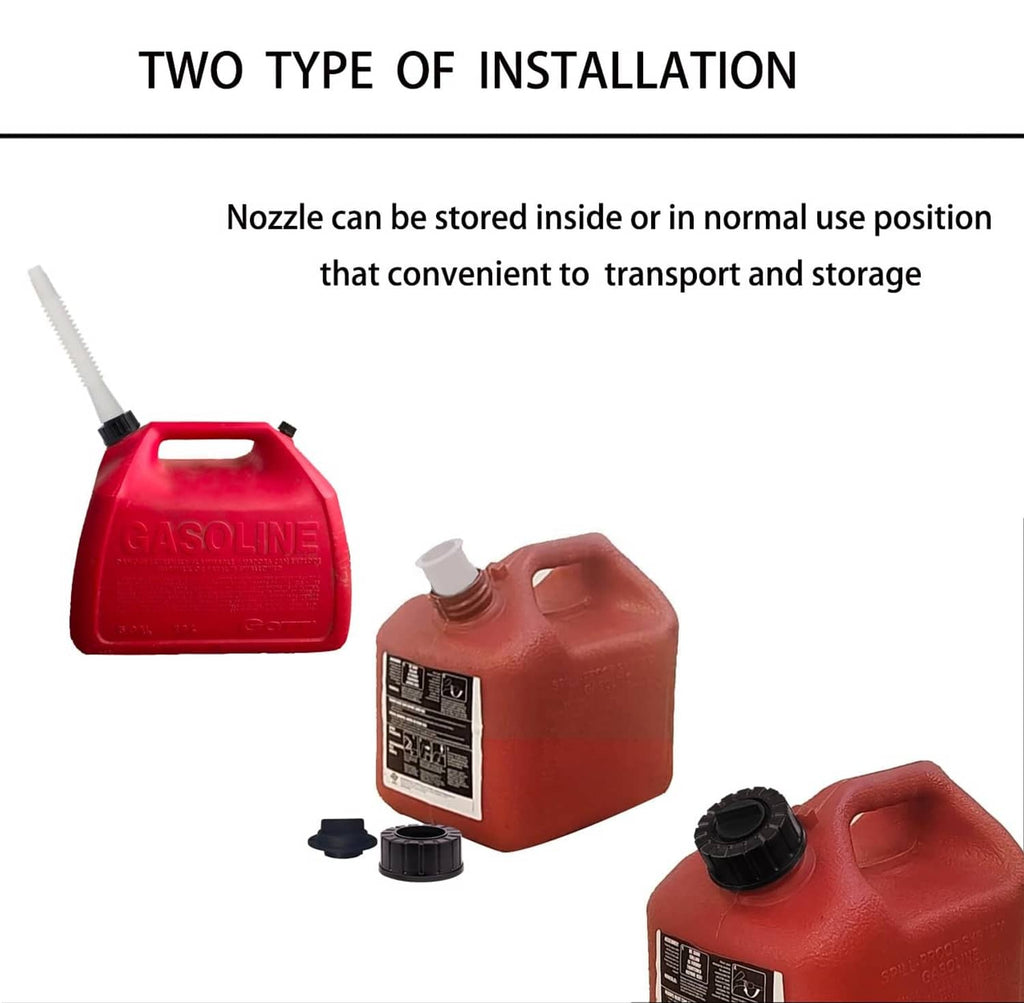 White replacement gas can spout nozzle with storage-ready design and gasket ring