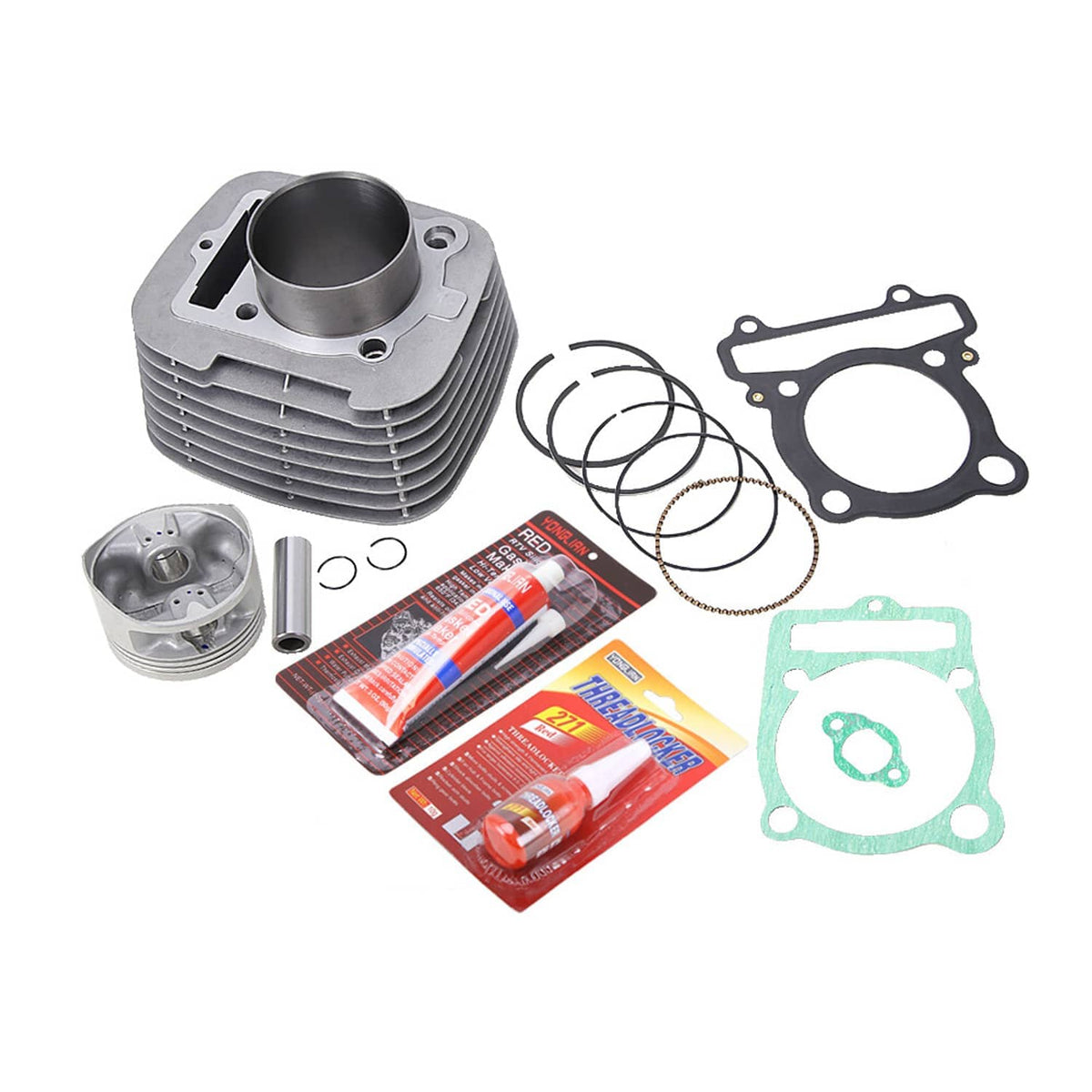 ATV top end rebuild kit with cylinder, piston, gasket plate, and piston ring set