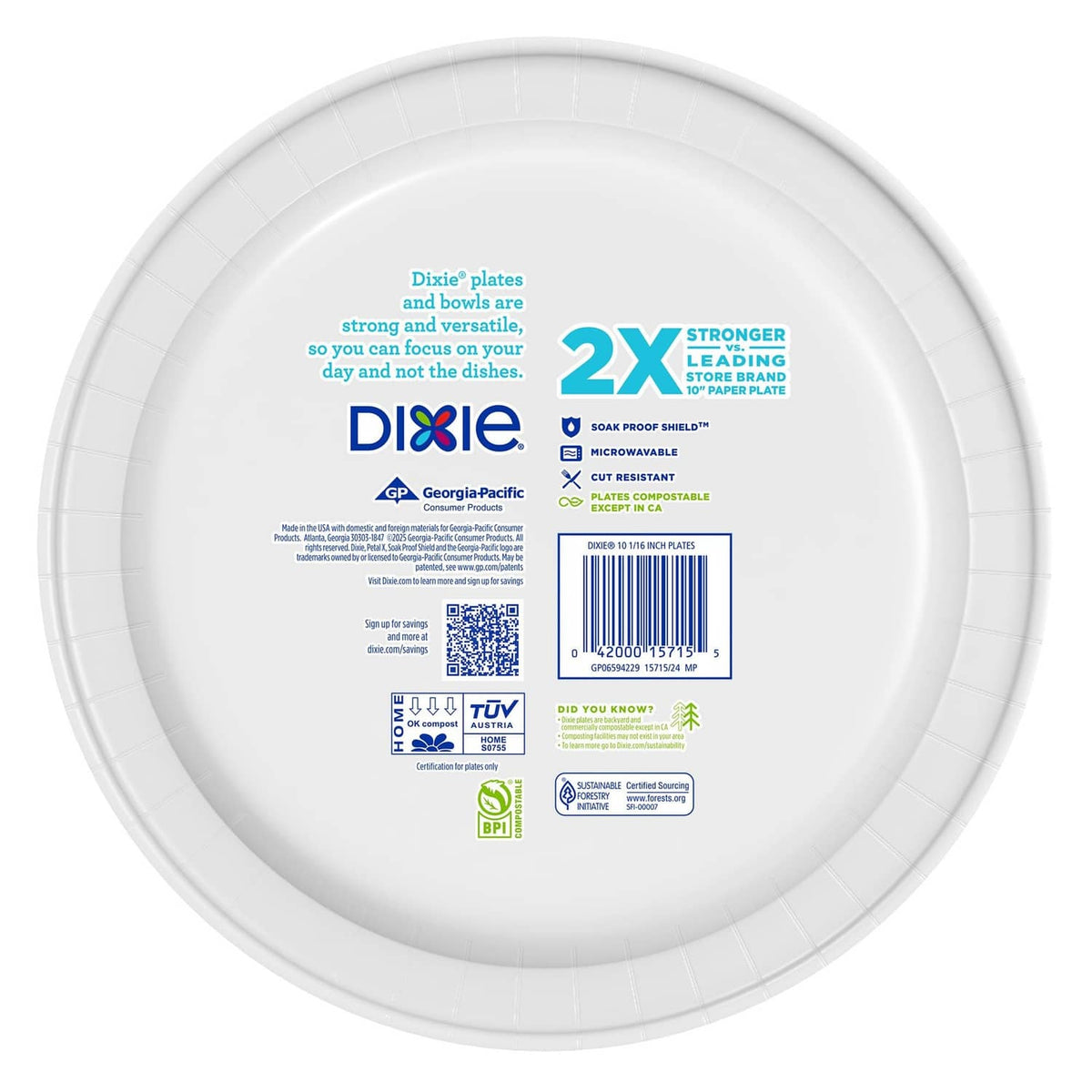 White paper plate back with printed product information and barcode