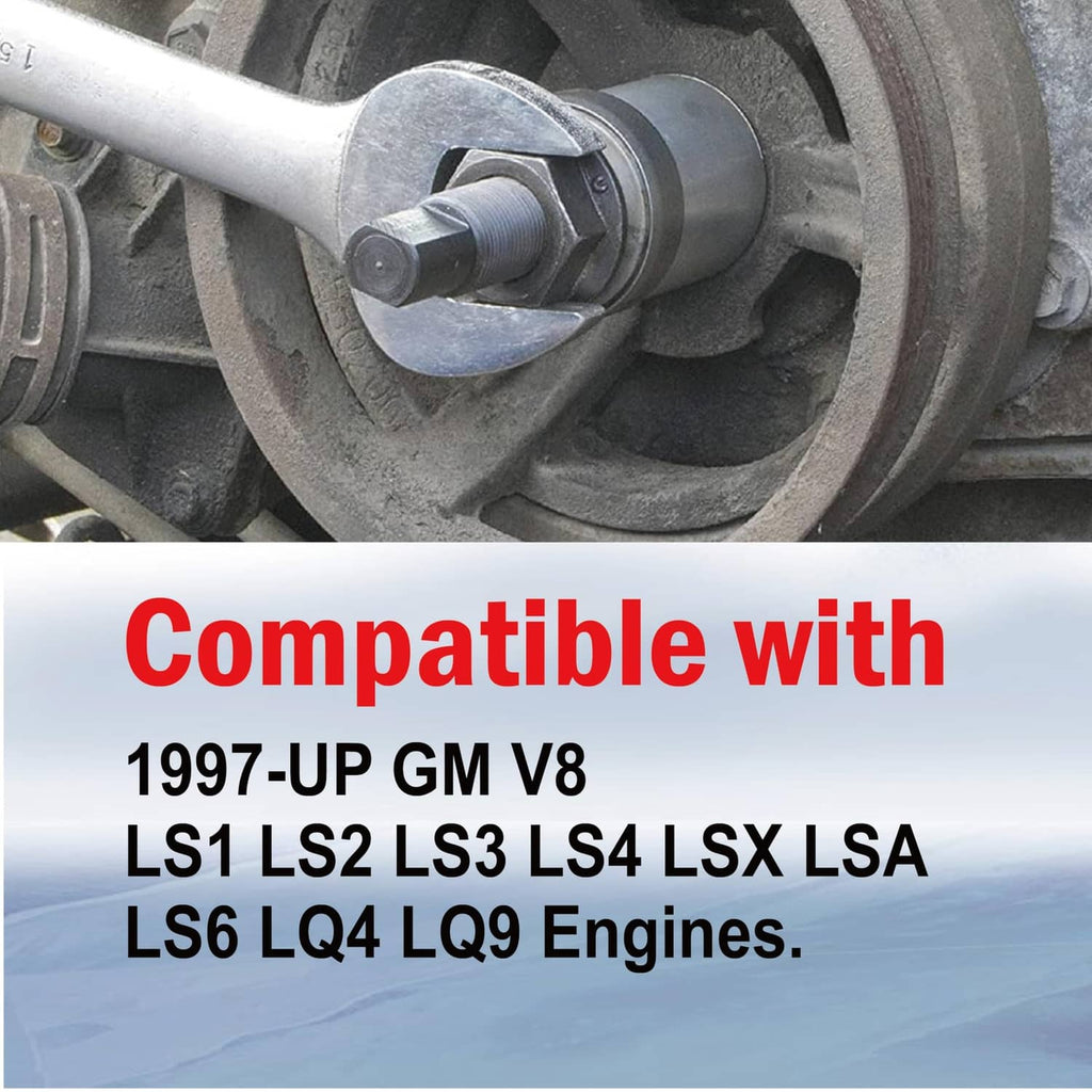 Crankshaft pulley with harmonic balancer installation tool adapter attached