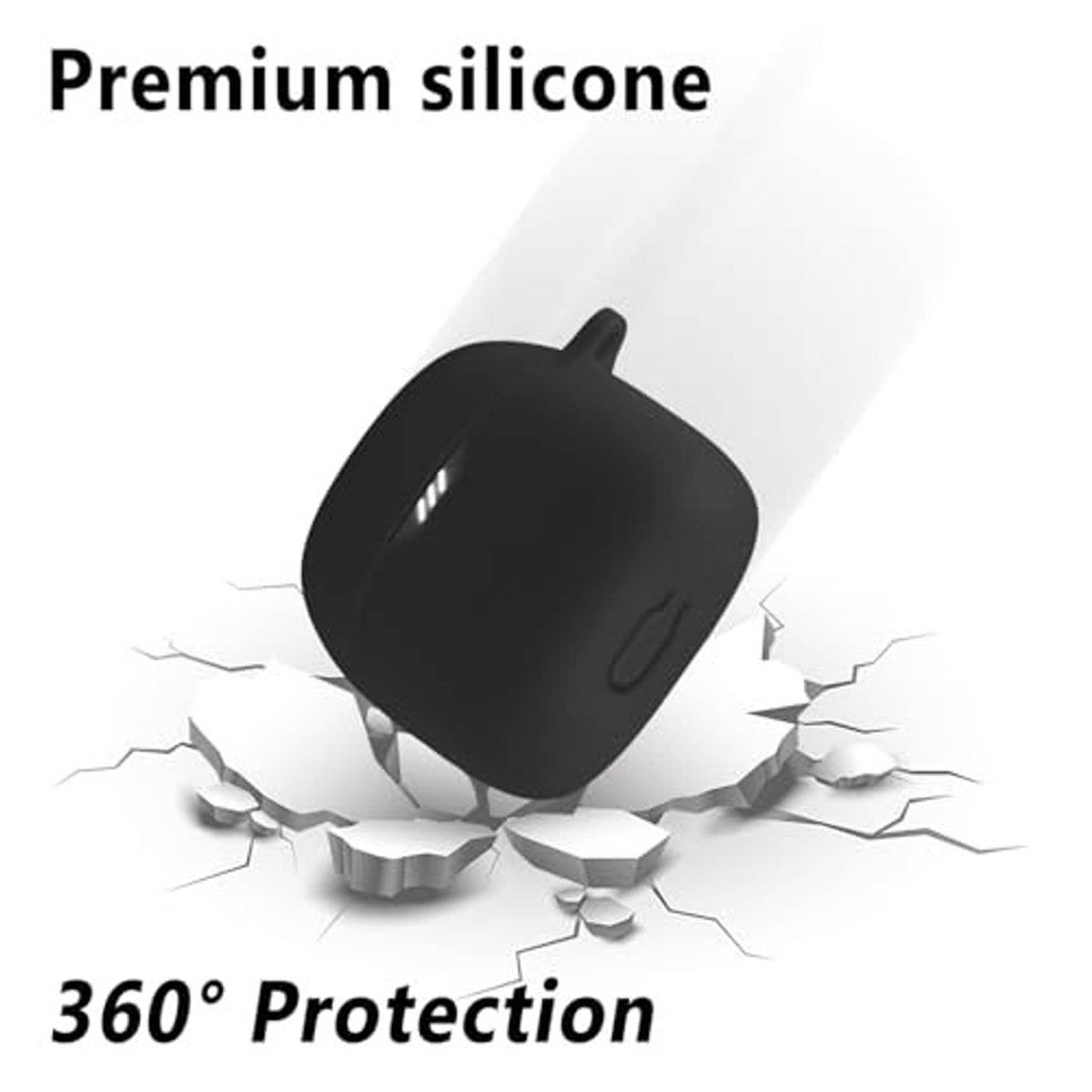Black silicone earbud case cover with raised protective edges