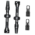 Black Presta valve stems kit with caps and threaded shafts, including a 44mm stem