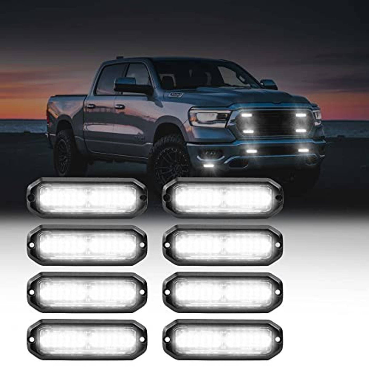 8-pack LED emergency side marker lights with clear lenses and black housings