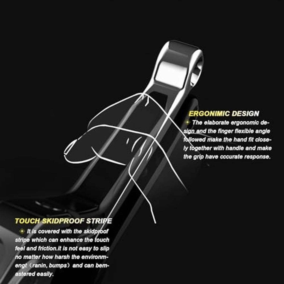 Motorcycle lever design diagram showing ergonomic shape and textured grip surface